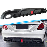 Diffusor Heckdiffusor + Auspuffblenden Carbon Fiber für Mercedes Benz C Klasse W205 S205 AMG Line 2013 - 2019 BENZIN di12